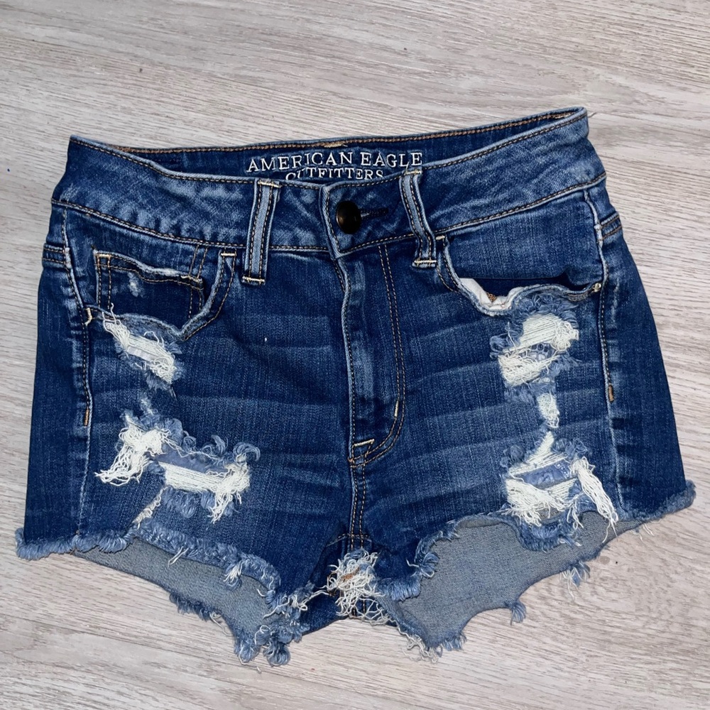 American Eagle Outfitters Hi Rise Shortie Blue Denim Shorts 4